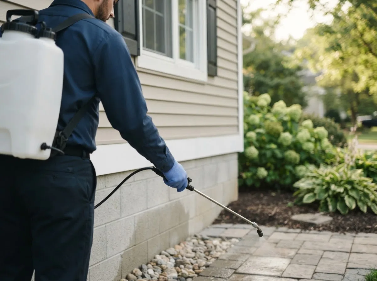 Pest control technician inspecting a home in Mallory, NY